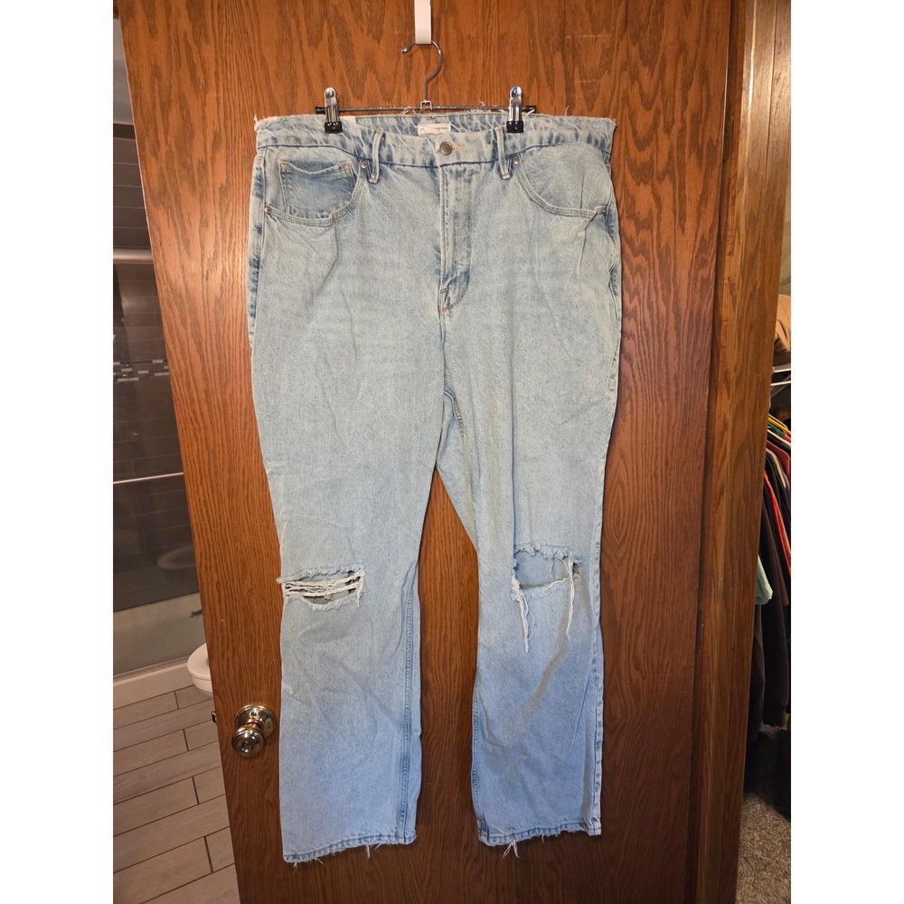 Good American Good 90s Distressed High Rise Straight Leg Jeans Light Wash 16